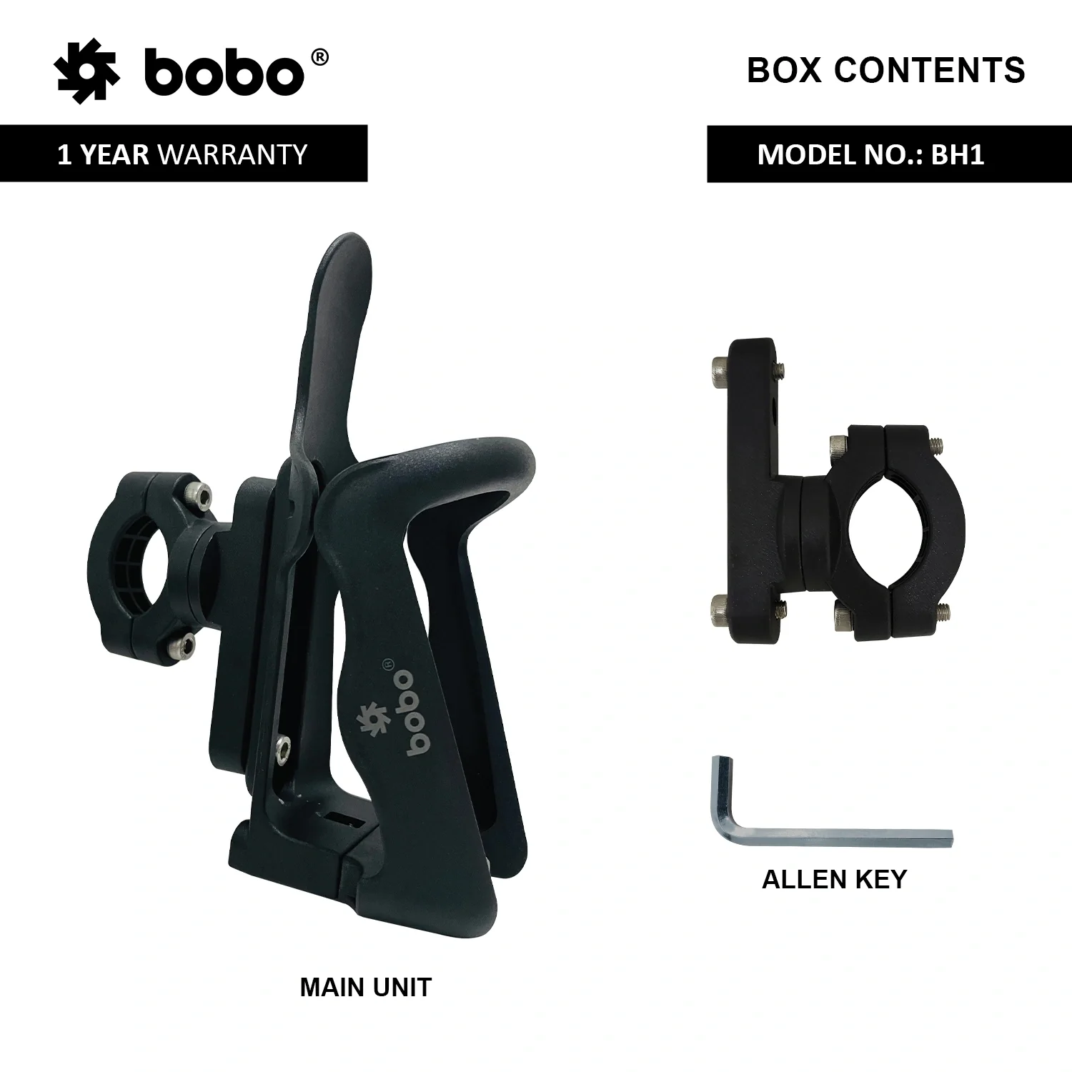 BOBO BH1 Universal Motorcycle Bottle Holder, Black 3 BH 1 BOTTLE HOLDER
